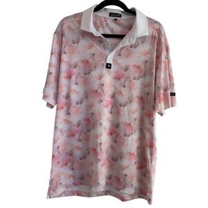 Bad Birdie Golf Polo Shirt Mens XL Pink Floral Short Sleeve Button Up Top